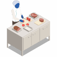 un cuisinier coupant des tomates