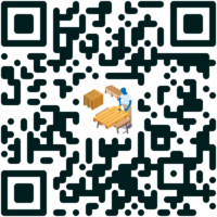 qr code avec au centre un opérateur en train de clouer une planche sur une palette